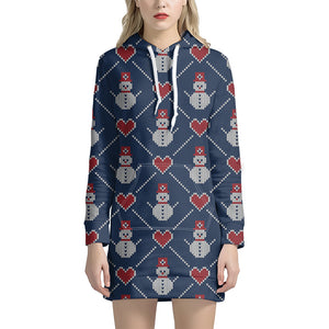 Cute Snowman Knitted Pattern Print Hoodie Dress
