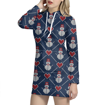 Cute Snowman Knitted Pattern Print Hoodie Dress