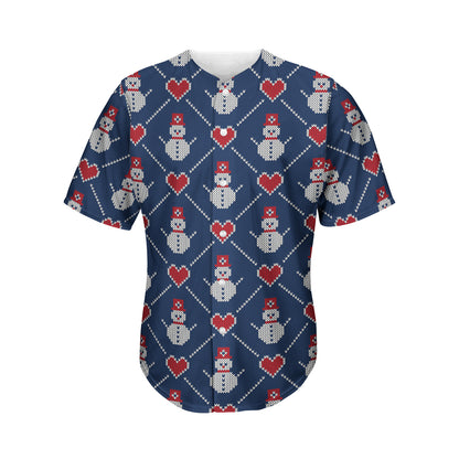 Cute Snowman Knitted Pattern Print Men's Baseball Jersey