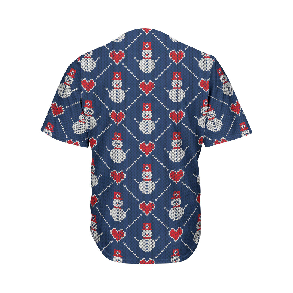 Cute Snowman Knitted Pattern Print Men's Baseball Jersey