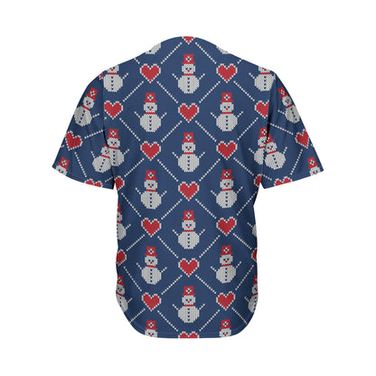 Cute Snowman Knitted Pattern Print Men's Baseball Jersey