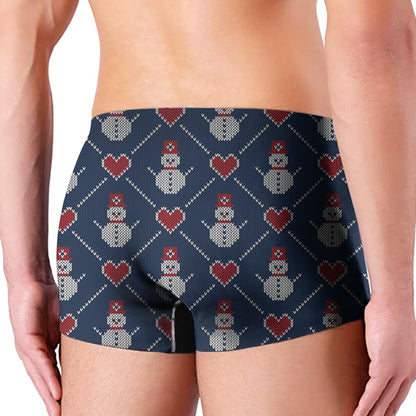 Cute Snowman Knitted Pattern Print Men's Boxer Briefs