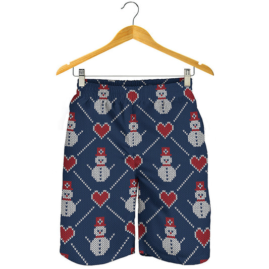 Cute Snowman Knitted Pattern Print Men's Shorts