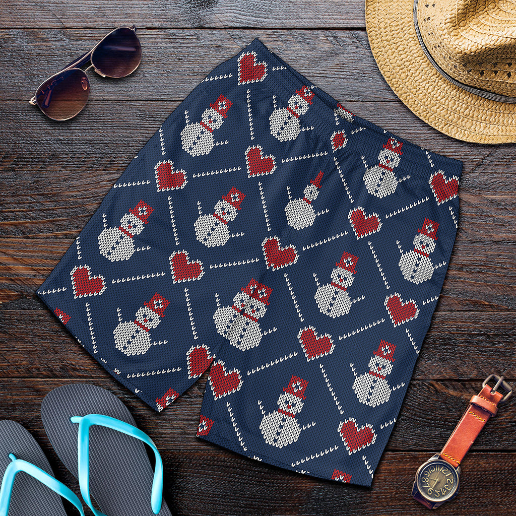 Cute Snowman Knitted Pattern Print Men's Shorts