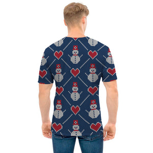 Cute Snowman Knitted Pattern Print Men's T-Shirt