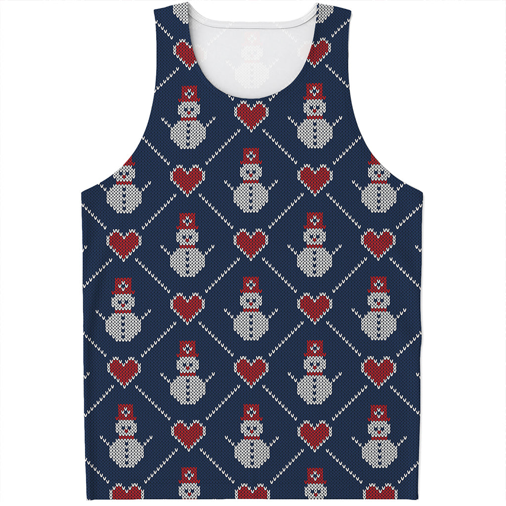 Cute Snowman Knitted Pattern Print Men's Tank Top