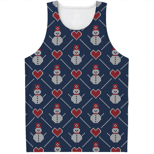 Cute Snowman Knitted Pattern Print Men's Tank Top