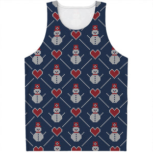 Cute Snowman Knitted Pattern Print Men's Tank Top