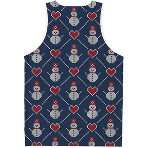 Cute Snowman Knitted Pattern Print Men's Tank Top