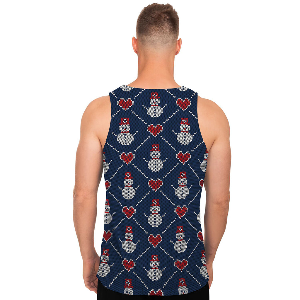 Cute Snowman Knitted Pattern Print Men's Tank Top