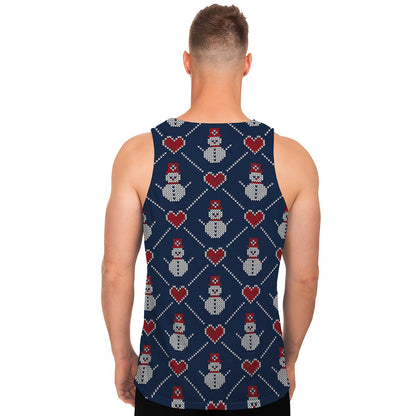 Cute Snowman Knitted Pattern Print Men's Tank Top