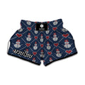 Cute Snowman Knitted Pattern Print Muay Thai Boxing Shorts