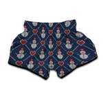 Cute Snowman Knitted Pattern Print Muay Thai Boxing Shorts