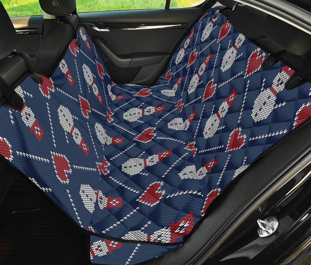 Cute Snowman Knitted Pattern Print Pet Car Back Seat Cover