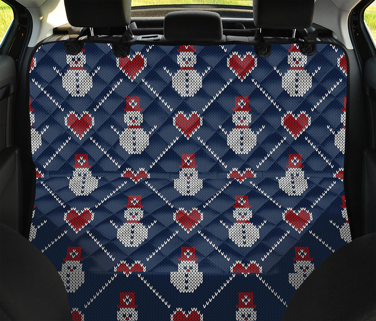 Cute Snowman Knitted Pattern Print Pet Car Back Seat Cover