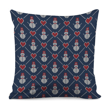 Cute Snowman Knitted Pattern Print Pillow Cover