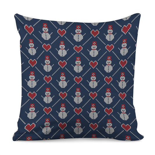 Cute Snowman Knitted Pattern Print Pillow Cover
