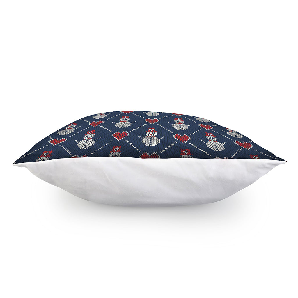 Cute Snowman Knitted Pattern Print Pillow Cover
