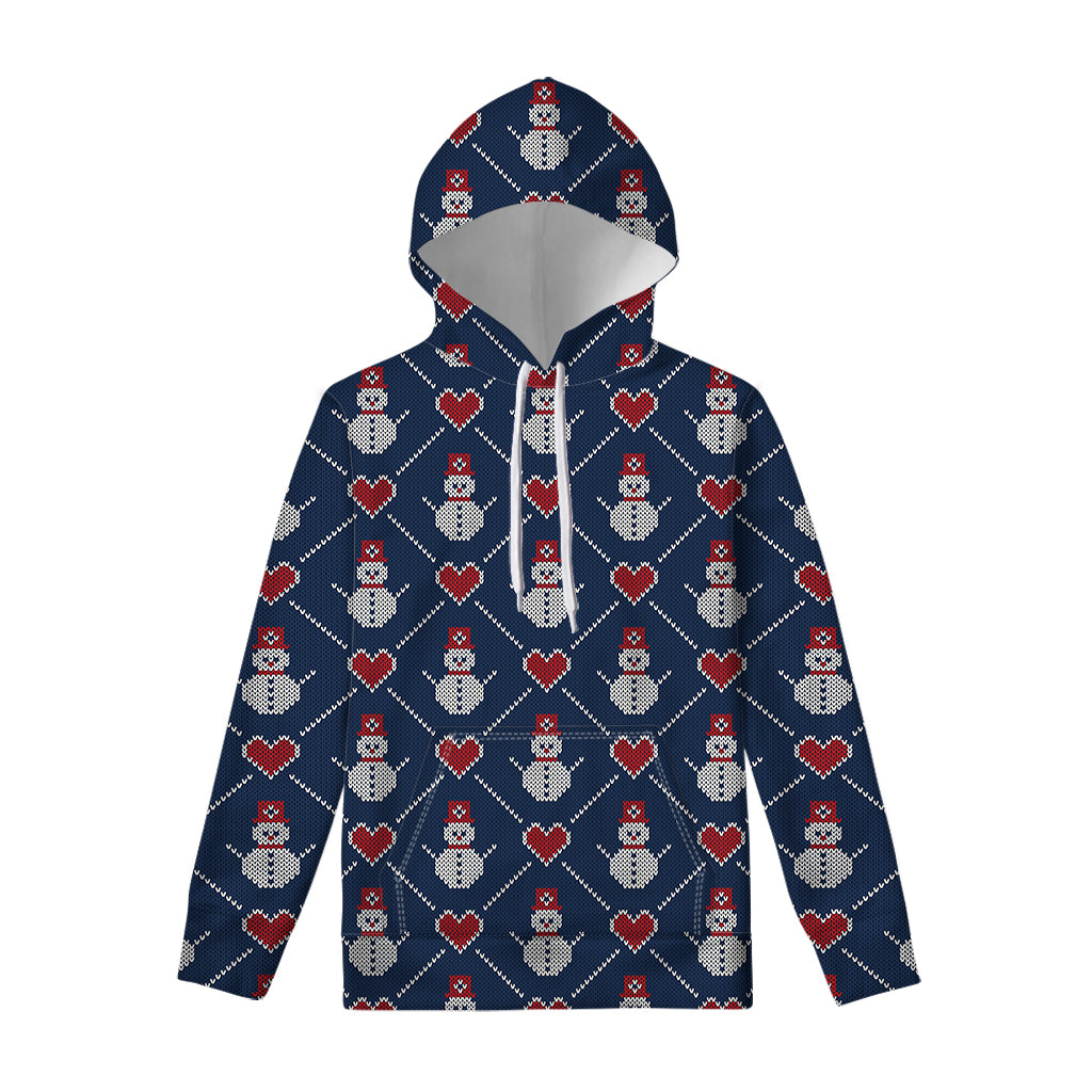 Cute Snowman Knitted Pattern Print Pullover Hoodie