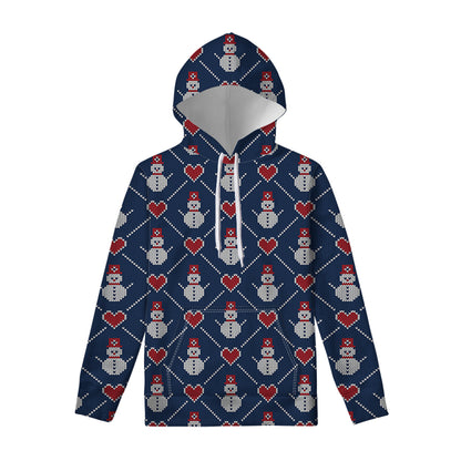 Cute Snowman Knitted Pattern Print Pullover Hoodie