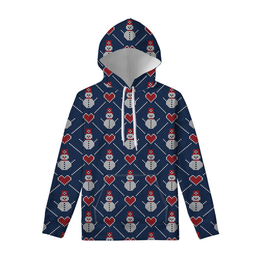 Cute Snowman Knitted Pattern Print Pullover Hoodie