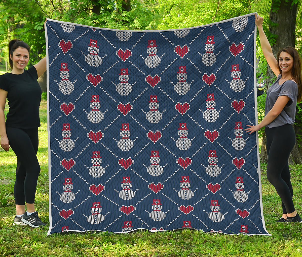 Cute Snowman Knitted Pattern Print Quilt
