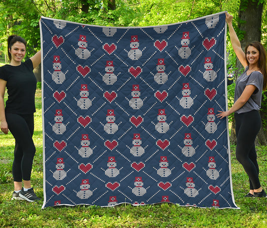 Cute Snowman Knitted Pattern Print Quilt