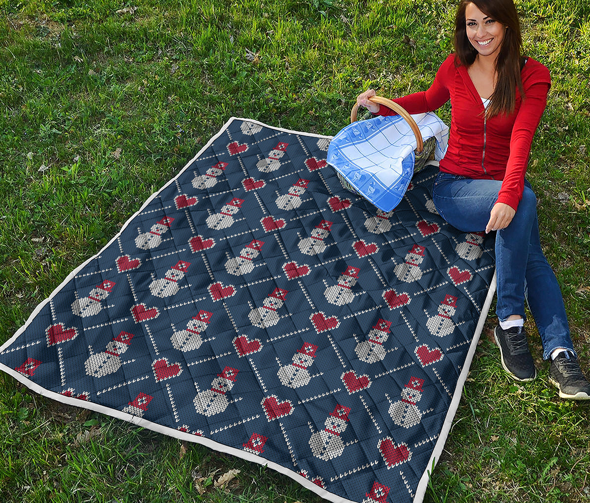 Cute Snowman Knitted Pattern Print Quilt