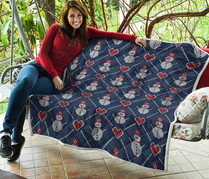 Cute Snowman Knitted Pattern Print Quilt