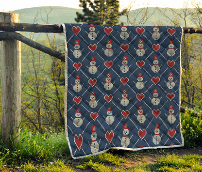 Cute Snowman Knitted Pattern Print Quilt