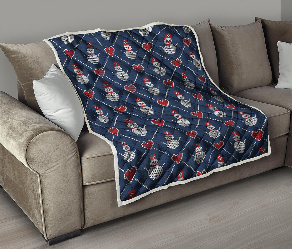 Cute Snowman Knitted Pattern Print Quilt