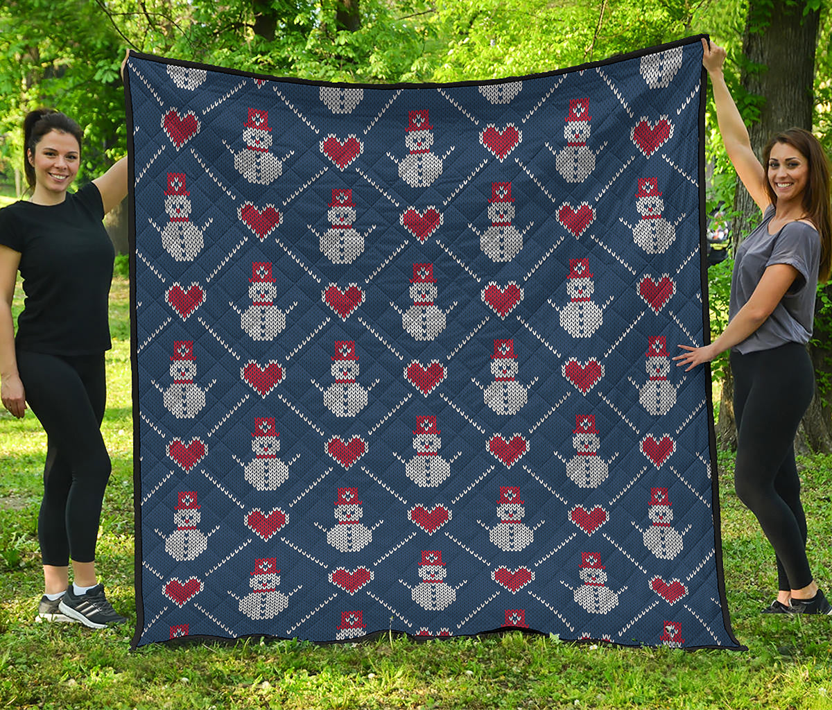 Cute Snowman Knitted Pattern Print Quilt