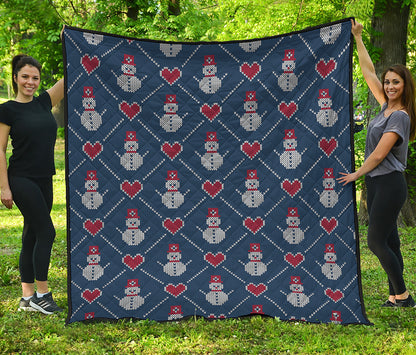 Cute Snowman Knitted Pattern Print Quilt
