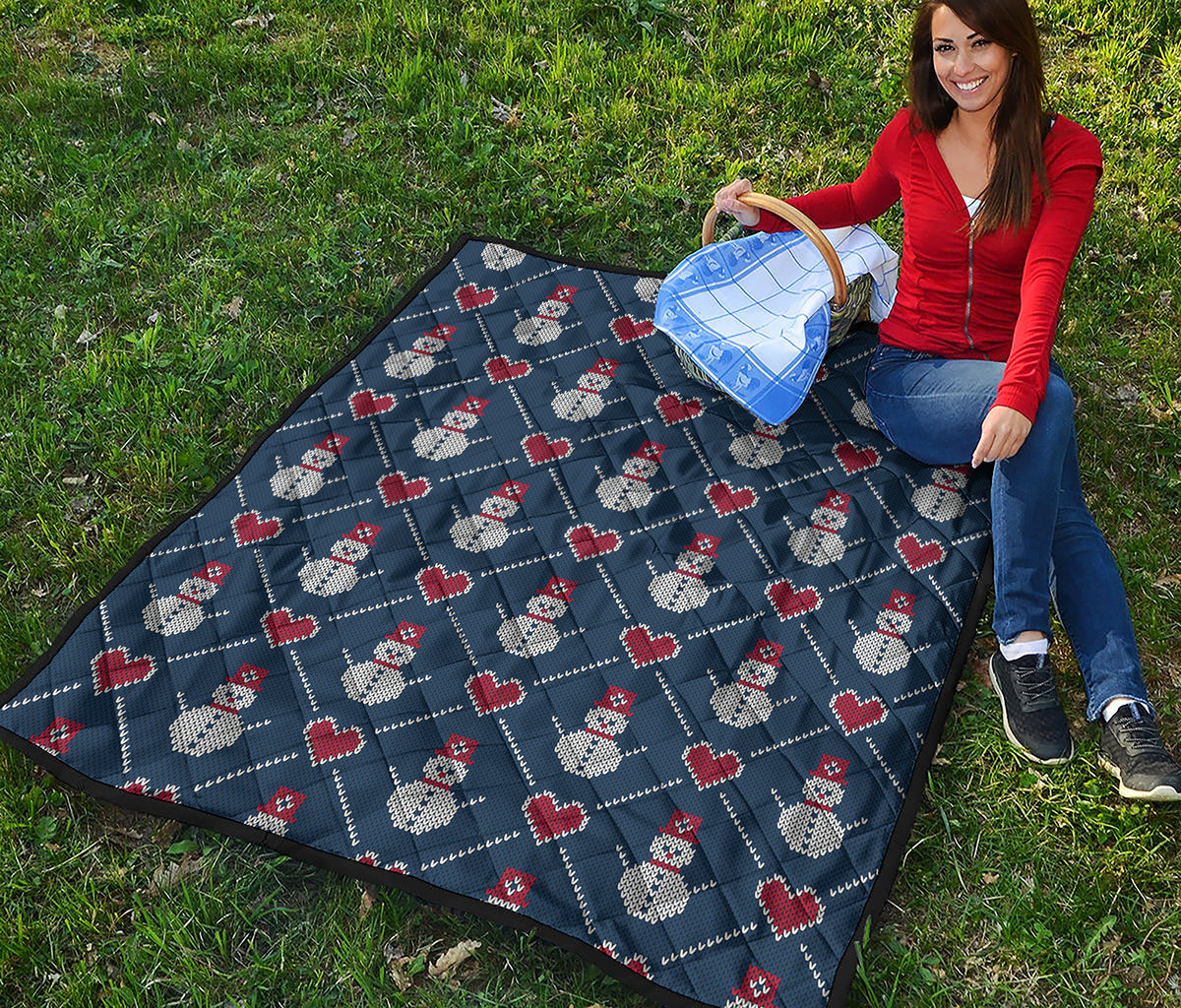 Cute Snowman Knitted Pattern Print Quilt