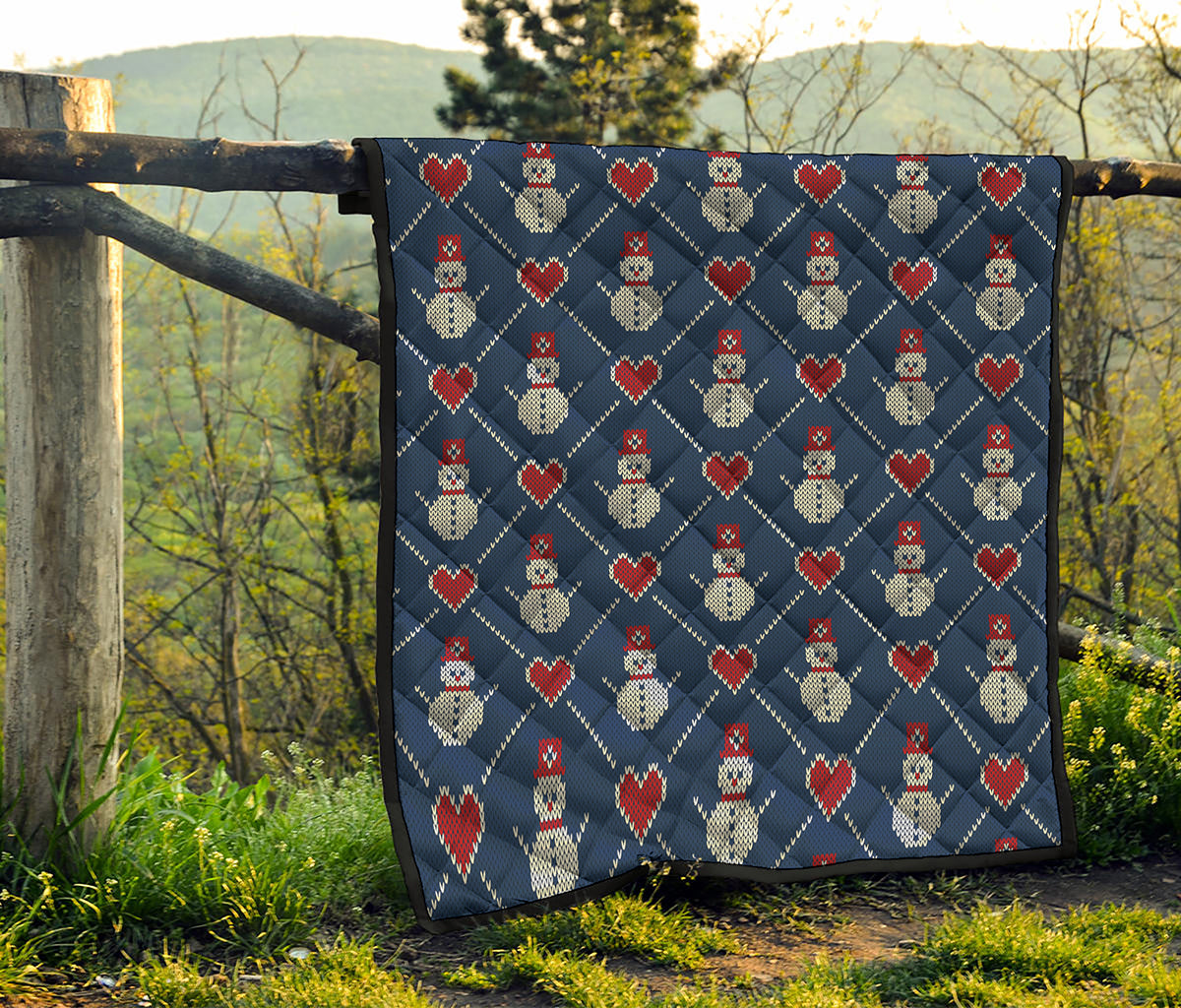 Cute Snowman Knitted Pattern Print Quilt