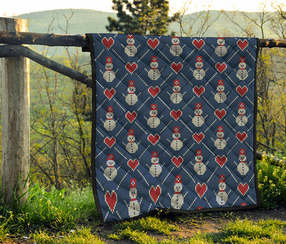 Cute Snowman Knitted Pattern Print Quilt