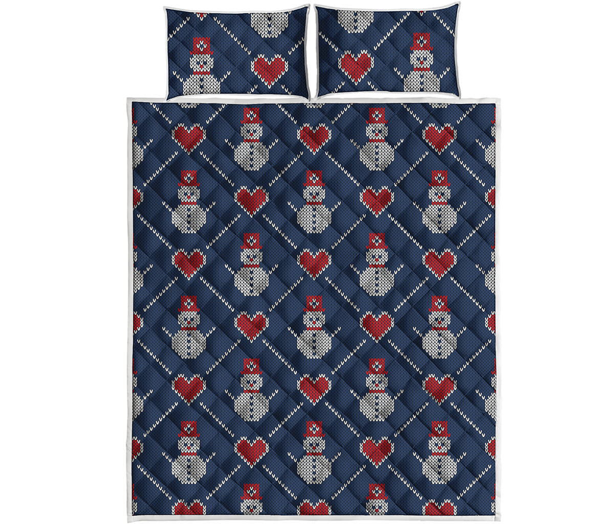 Cute Snowman Knitted Pattern Print Quilt Bed Set