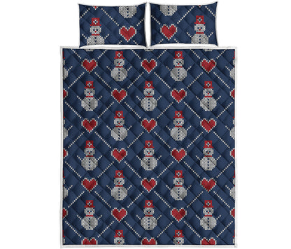 Cute Snowman Knitted Pattern Print Quilt Bed Set