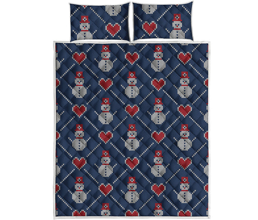 Cute Snowman Knitted Pattern Print Quilt Bed Set