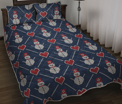Cute Snowman Knitted Pattern Print Quilt Bed Set