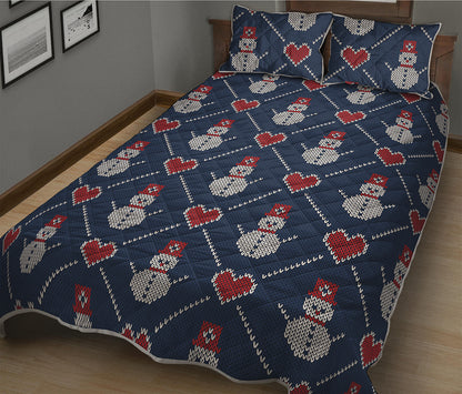 Cute Snowman Knitted Pattern Print Quilt Bed Set