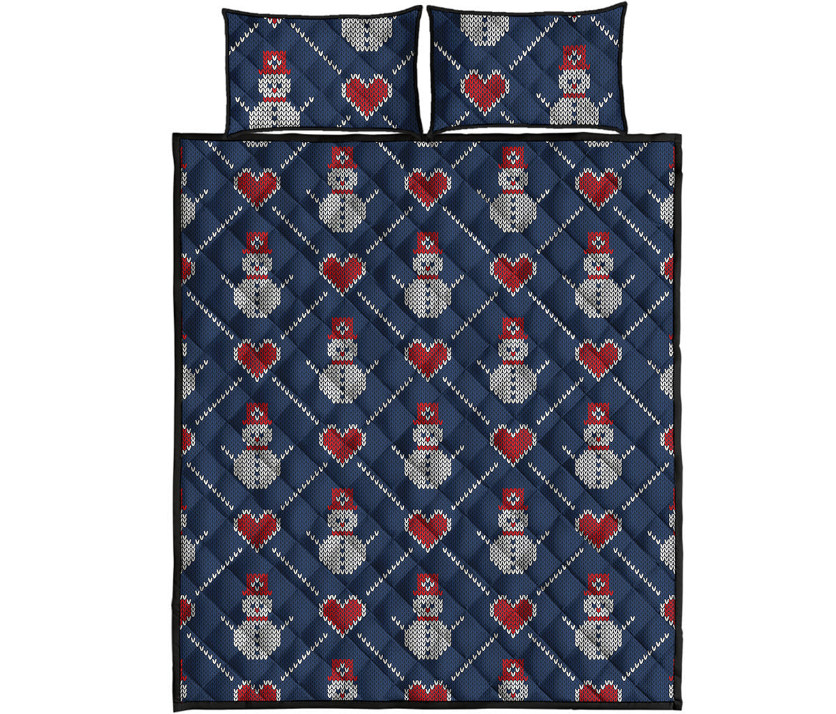 Cute Snowman Knitted Pattern Print Quilt Bed Set