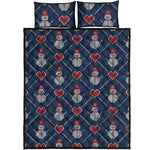 Cute Snowman Knitted Pattern Print Quilt Bed Set