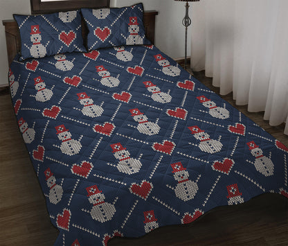 Cute Snowman Knitted Pattern Print Quilt Bed Set