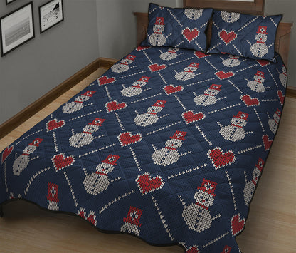 Cute Snowman Knitted Pattern Print Quilt Bed Set