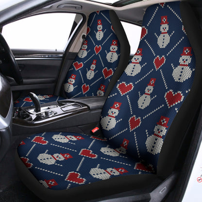 Cute Snowman Knitted Pattern Print Universal Fit Car Seat Covers