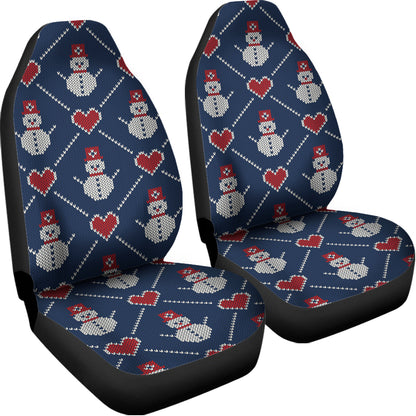 Cute Snowman Knitted Pattern Print Universal Fit Car Seat Covers