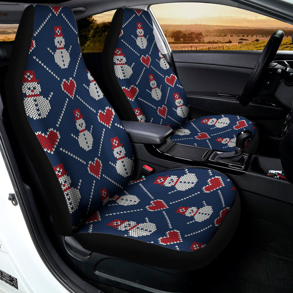 Cute Snowman Knitted Pattern Print Universal Fit Car Seat Covers