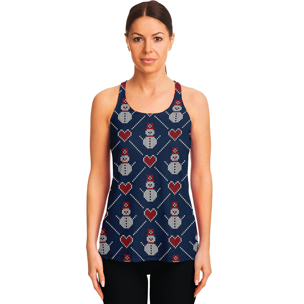 Cute Snowman Knitted Pattern Print Women's Racerback Tank Top