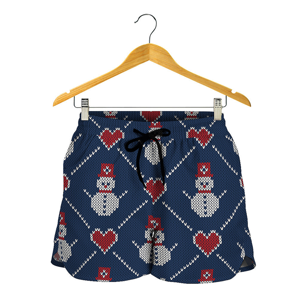 Cute Snowman Knitted Pattern Print Women's Shorts